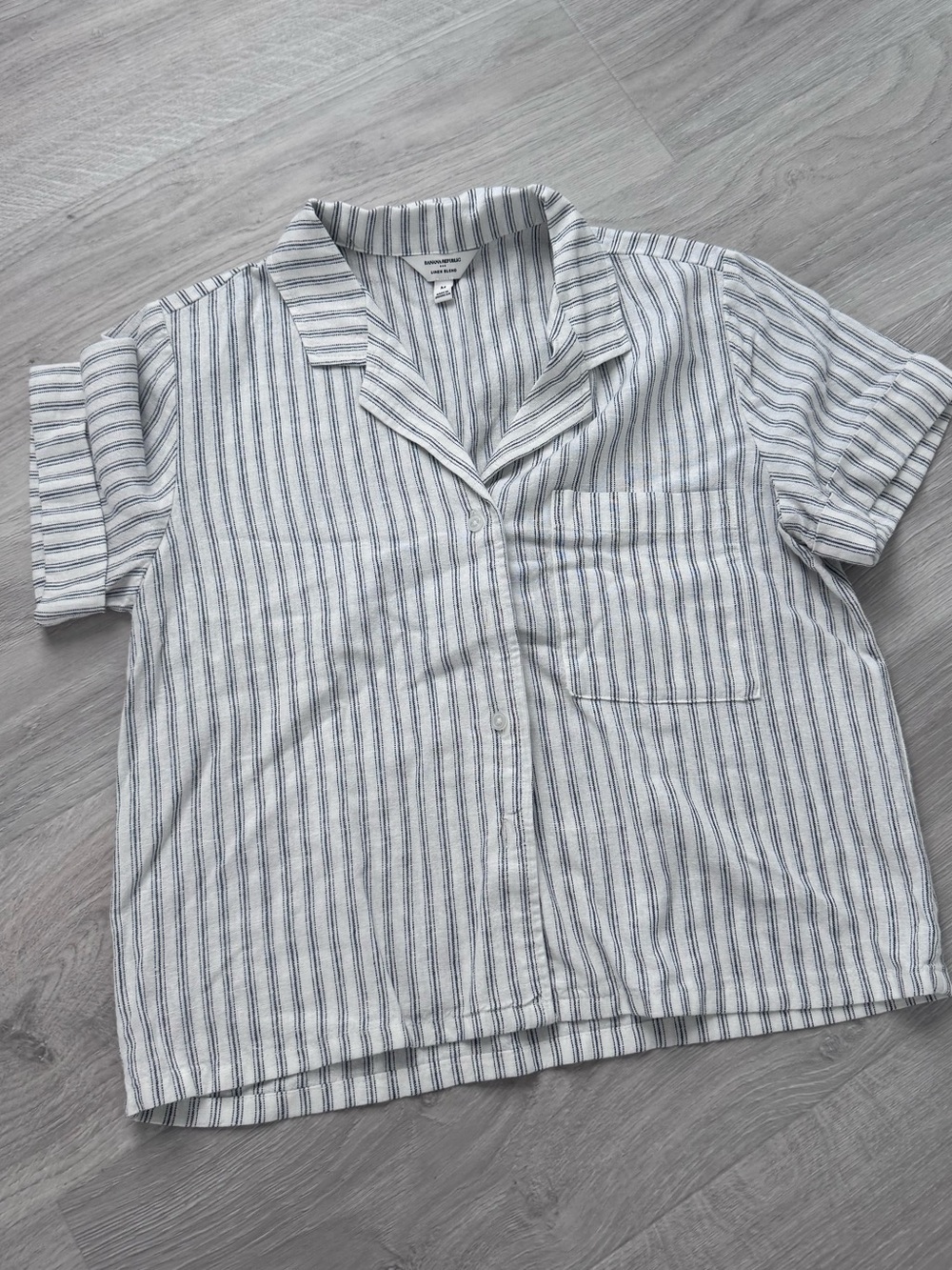 Banana Republic Factory White Shirt with Navy Stripes